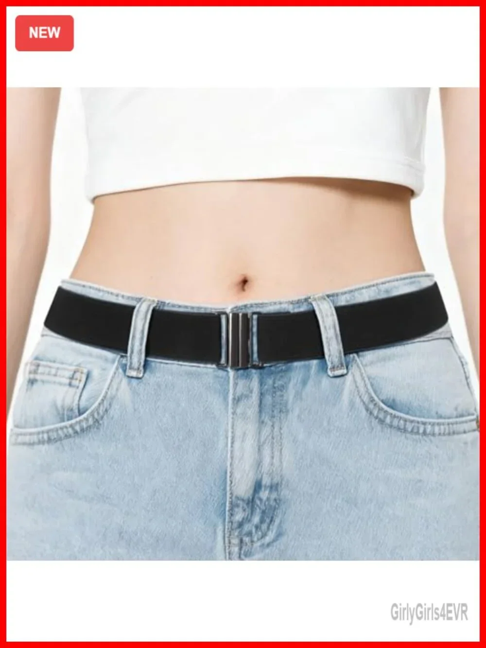 No Show Invisible Elastic Stretch Belt for Women Flat Buckle Adjustable Waist